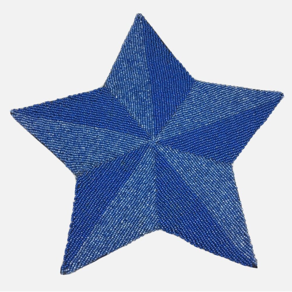 x4 Storehouse Beaded BLUE Star Placemat Set Patriotic Americana July 4th Decor